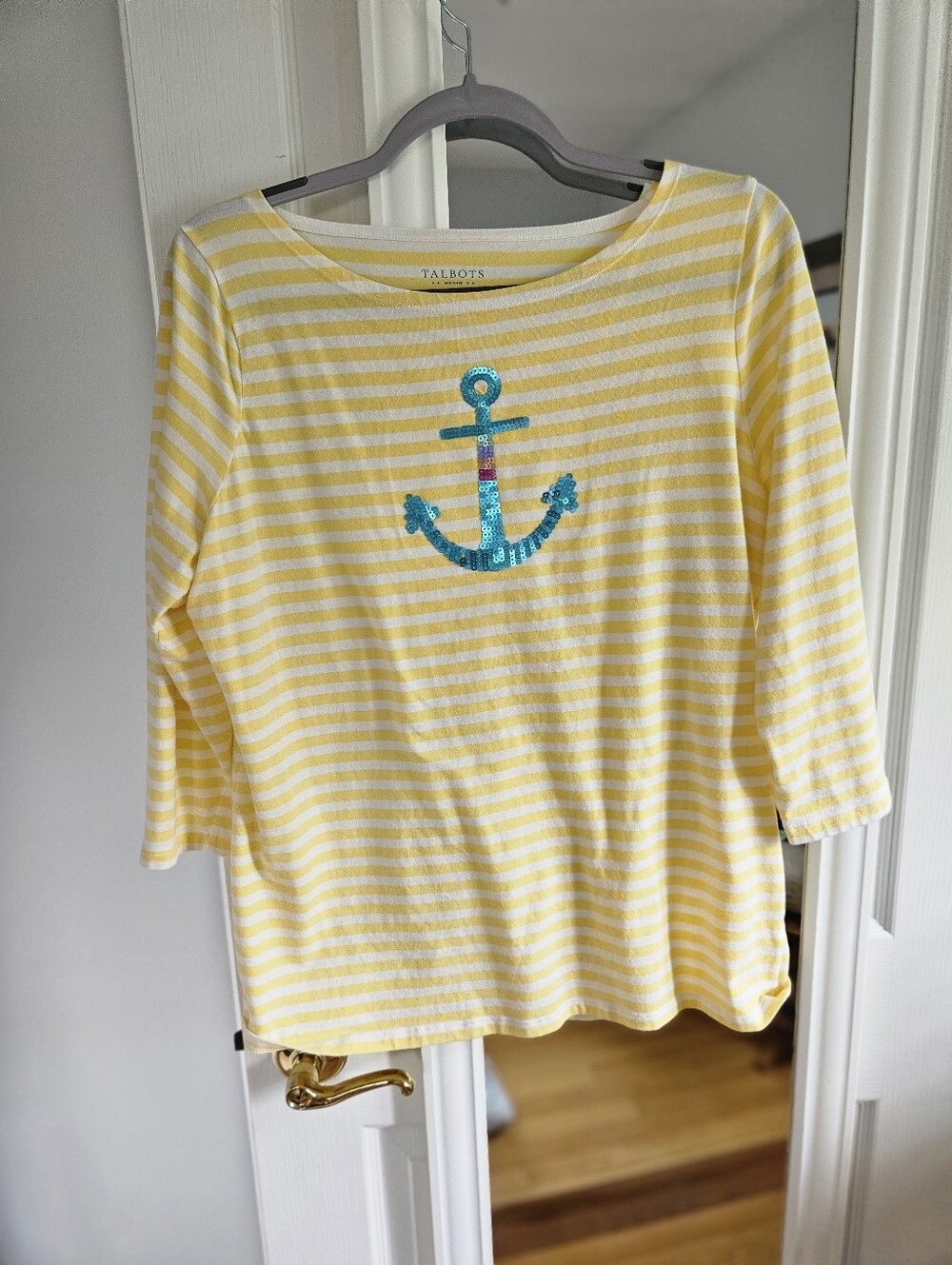 Talbots Yellow and White Striped Cotton Tee
